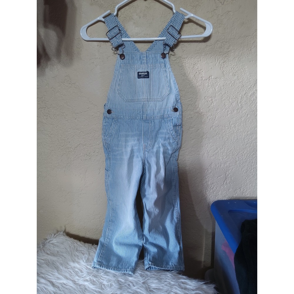 OshKosh B'gosh Kids Blue White Hickory Stripe Denim Overalls Size 5T